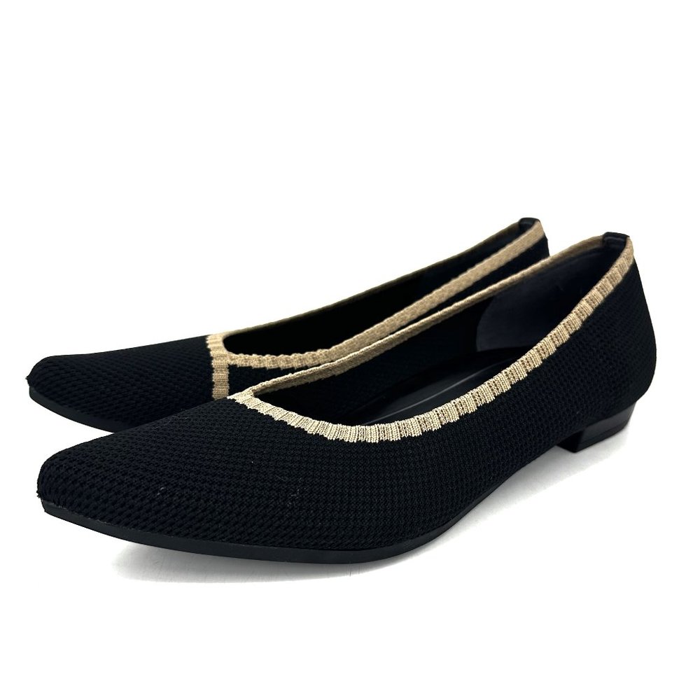 Vionic Dahlia Point Toe Knit Flats Black/Tan Size 9